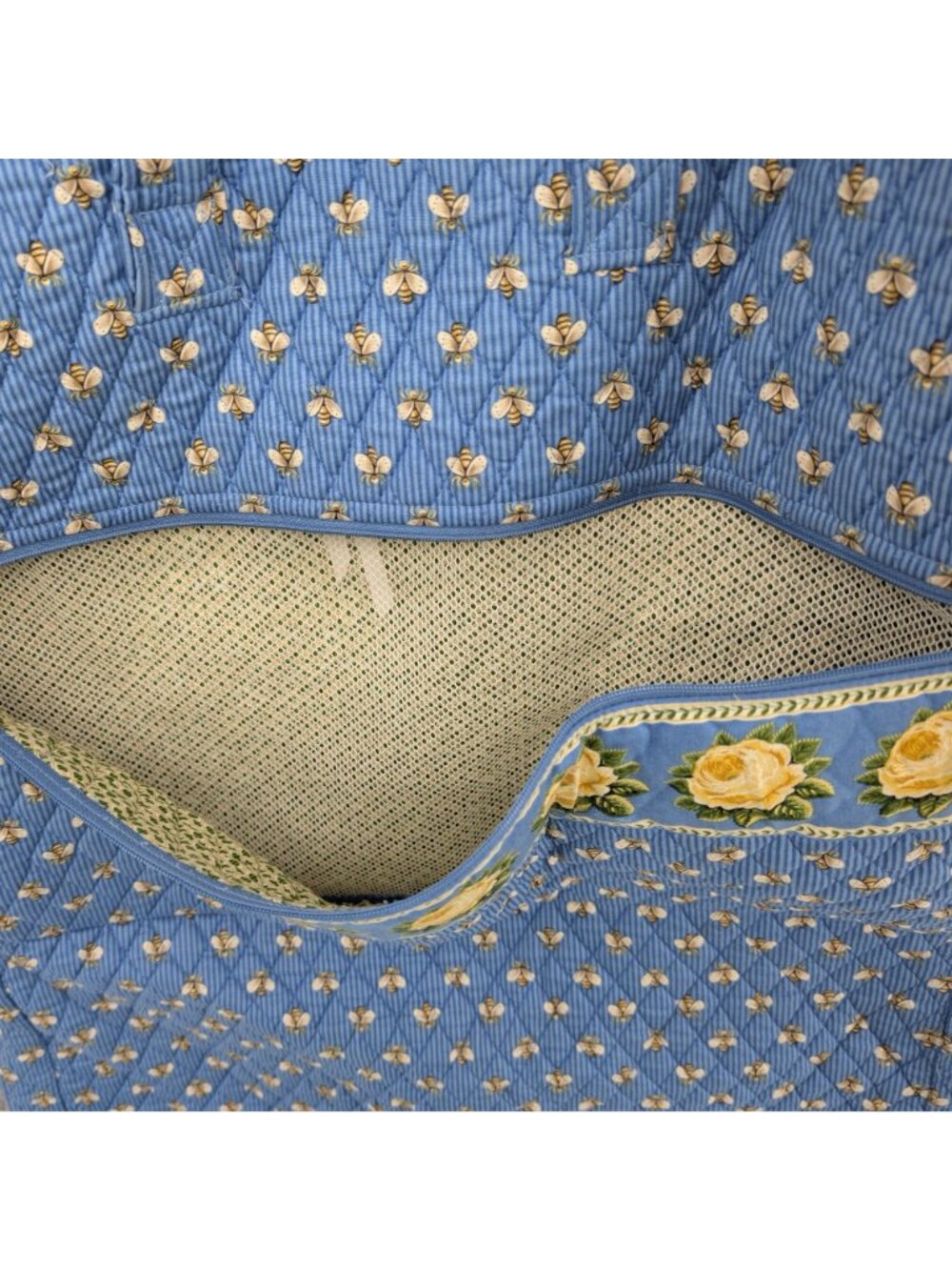 Vtg Vera Bradley Garment Bag Blue Yellow Rose Bumble Bee Print Quilted Cotton - Picture 10 of 13